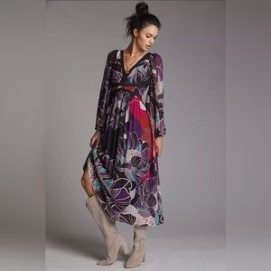 NWOT Anthropologie Let Me Be Floral Midi Dress Size XS